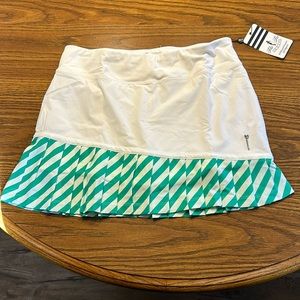 FlirTee Asymmetrical Pleated Golf Skirt White/Envy Green Stripes